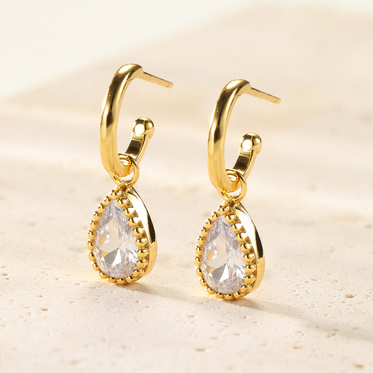 April Diamond Birthstone Hoop Earrings Sterling Silver