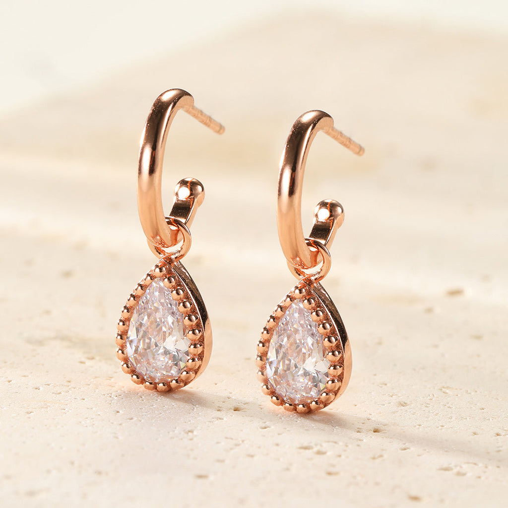 April Diamond Birthstone Hoop Earrings Sterling Silver