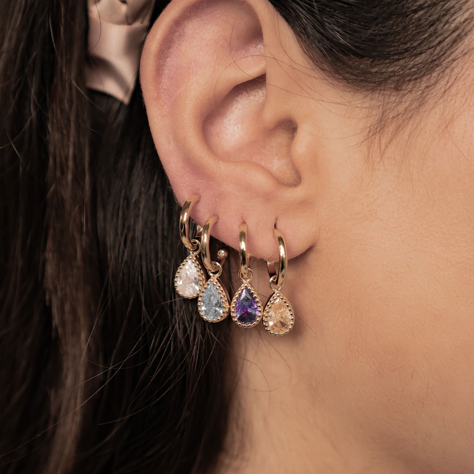 April Diamond Birthstone Hoop Earrings Sterling Silver