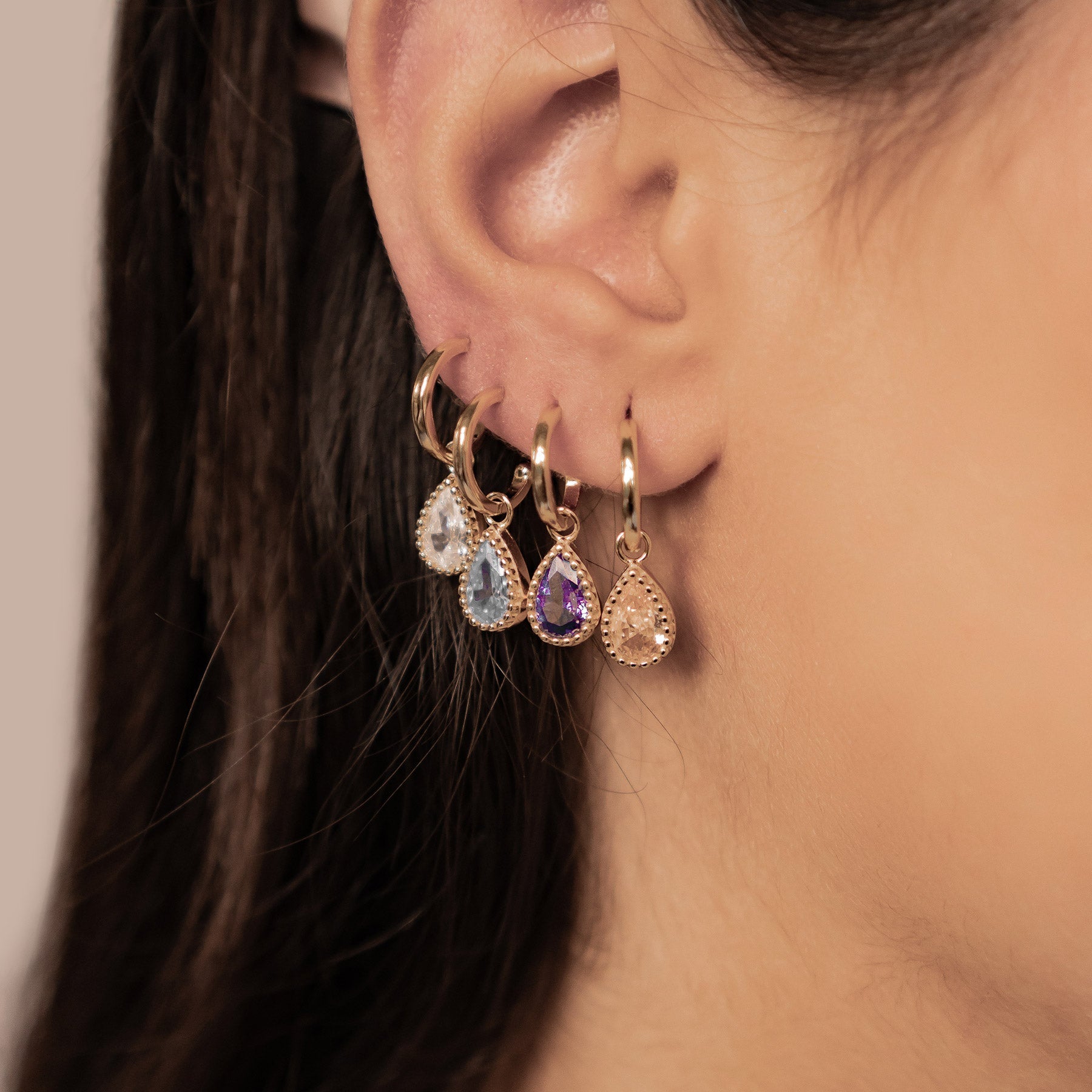 April Diamond Birthstone Hoop Earrings Sterling Silver