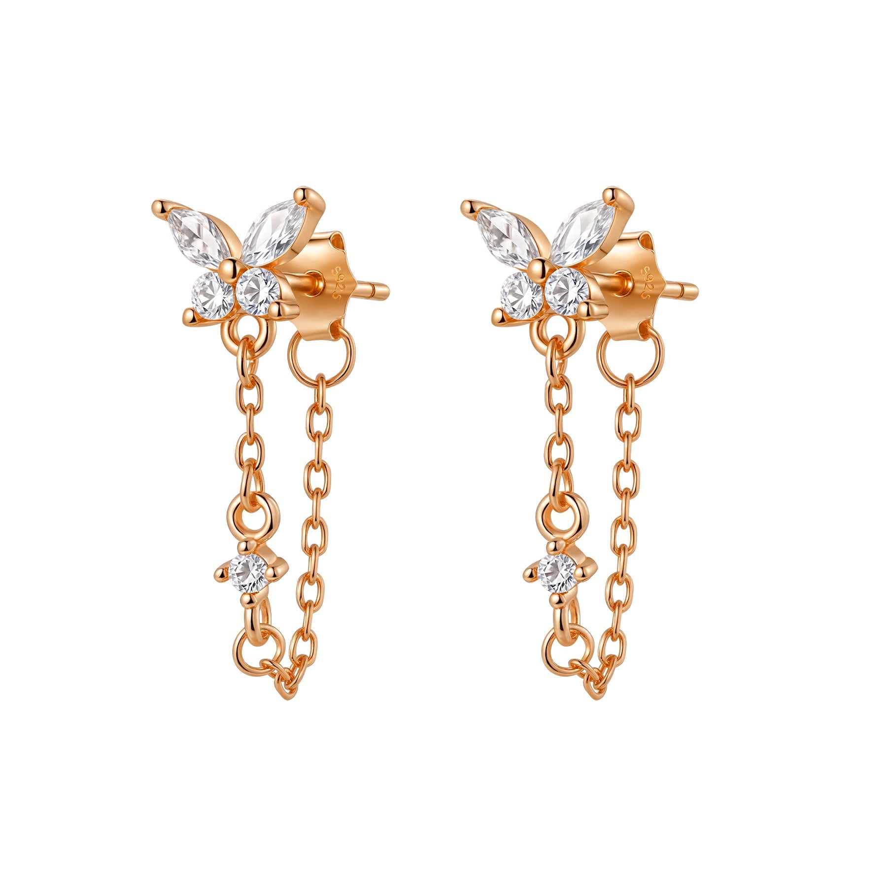 Butterfly Blossom Chain Earrings Sterling Silver