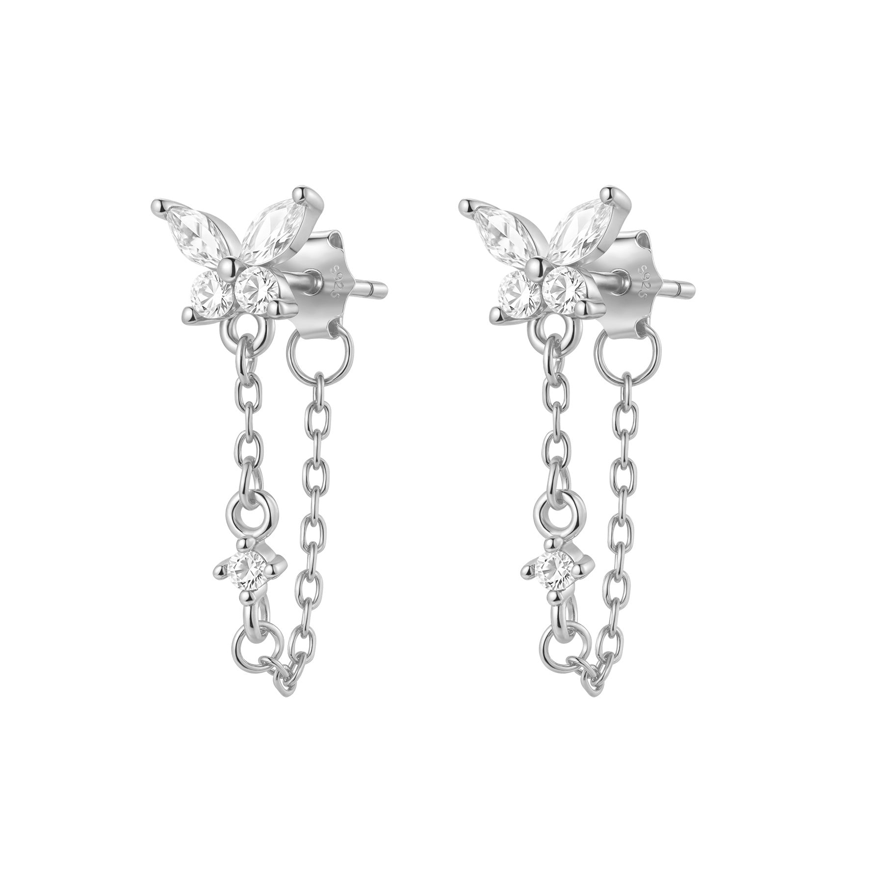 Butterfly Blossom Chain Earrings Sterling Silver