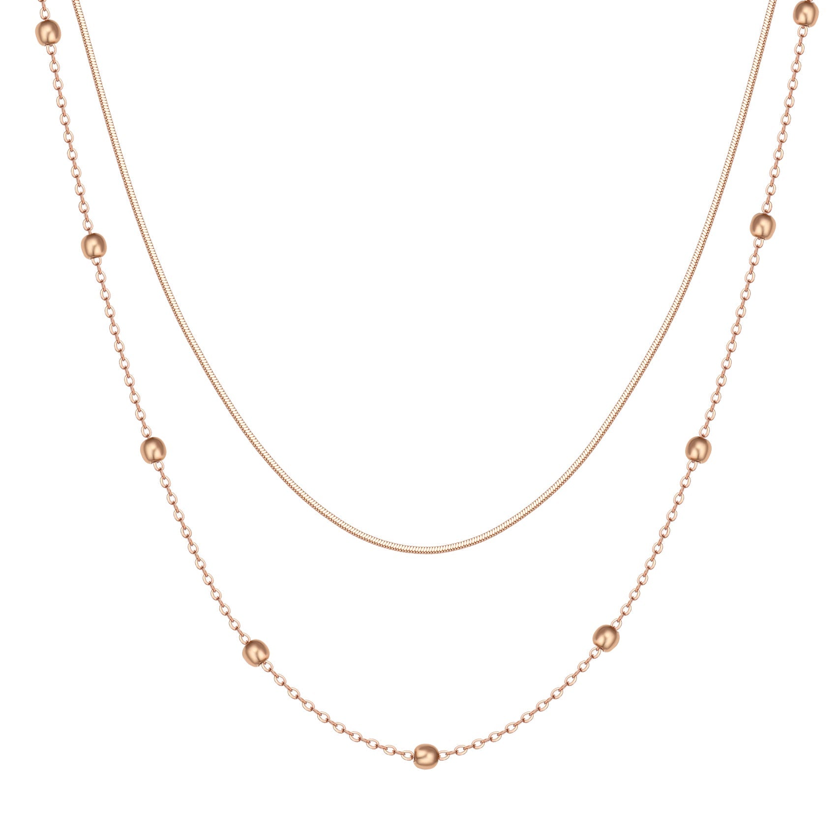 Layered Bobble Chain Necklace Rose Gold
