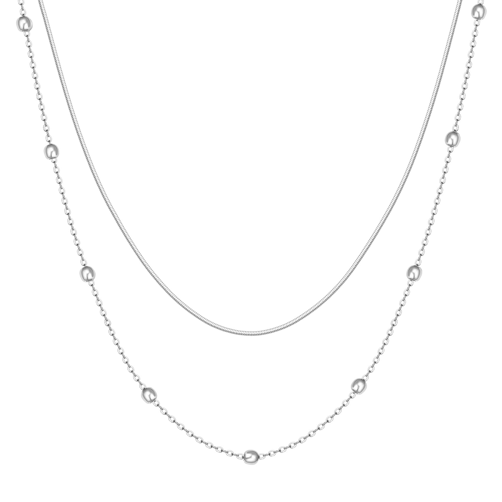 Layered Bobble Chain Necklace Silver