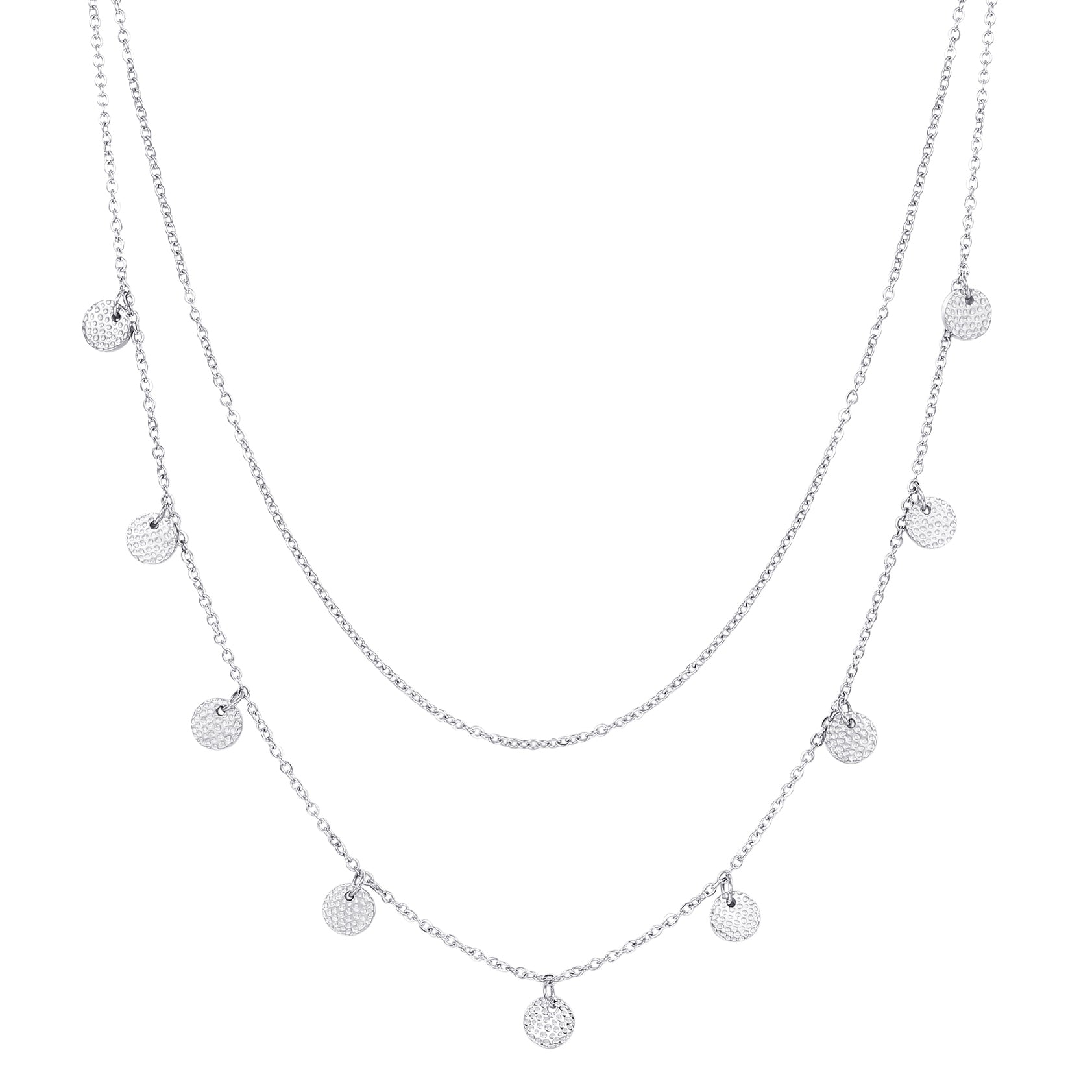 Textured Circle Layered Necklace Silver