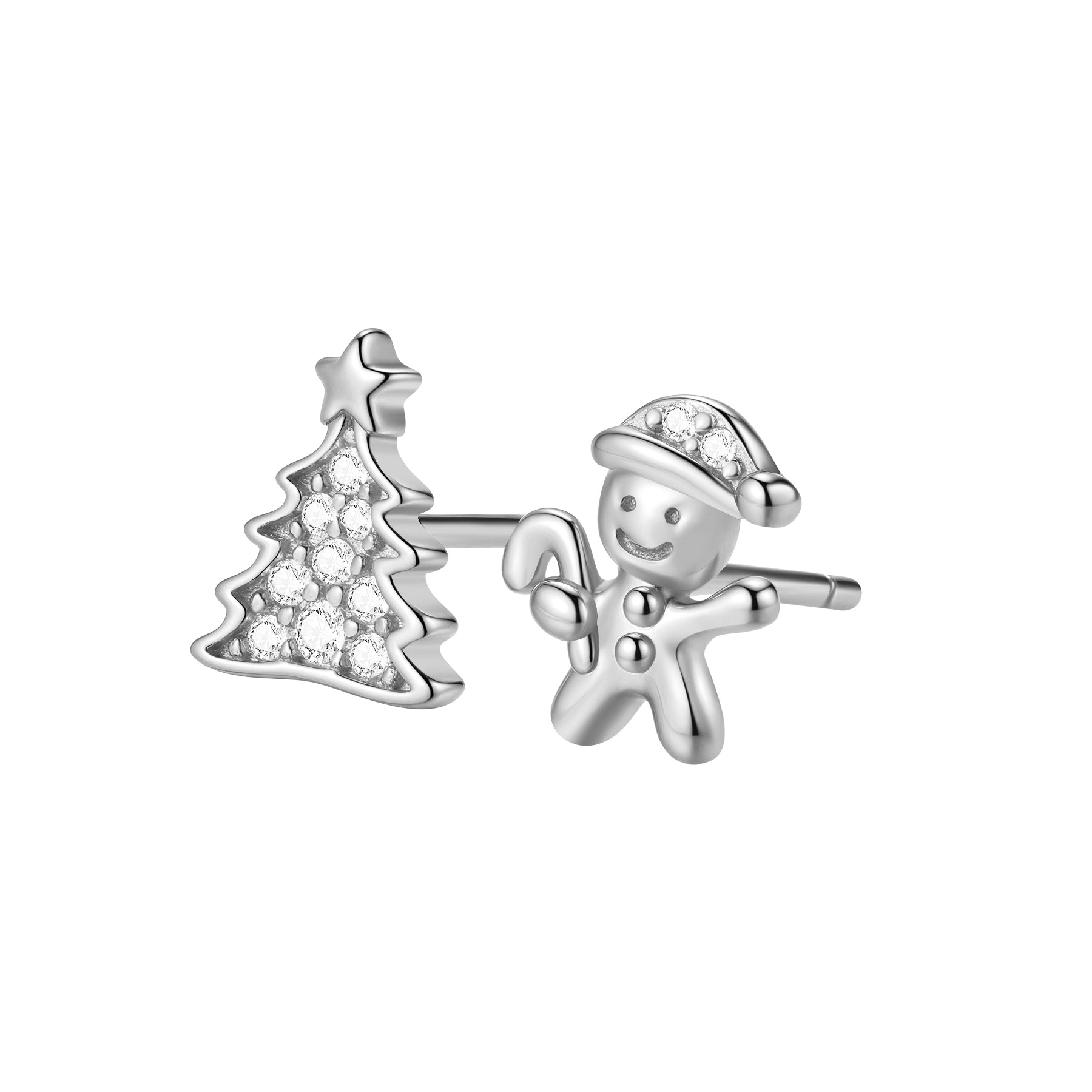 Christmas Tree & Gingerbread Stud Earrings Sterling Silver