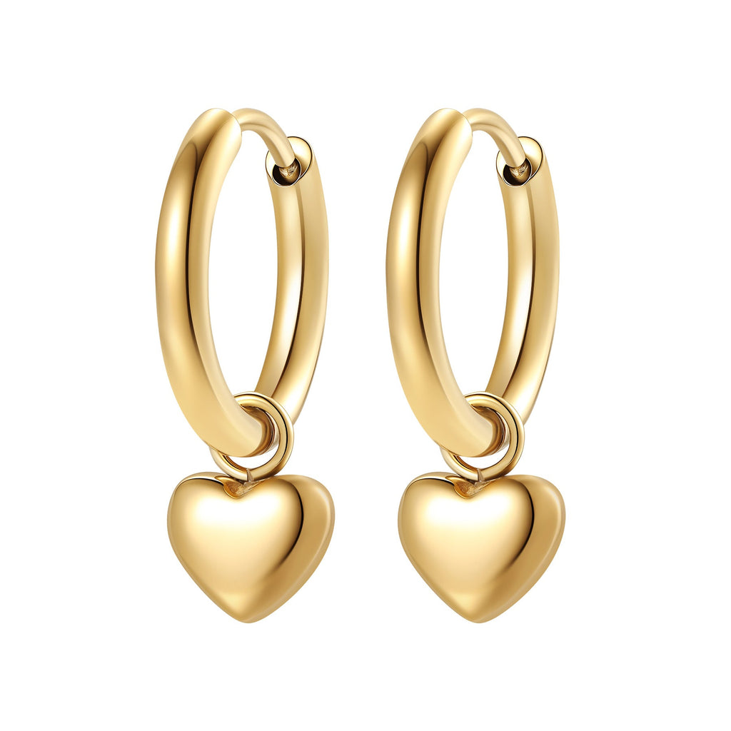 Chunky Heart Charm Hoop Earrings Waterproof
