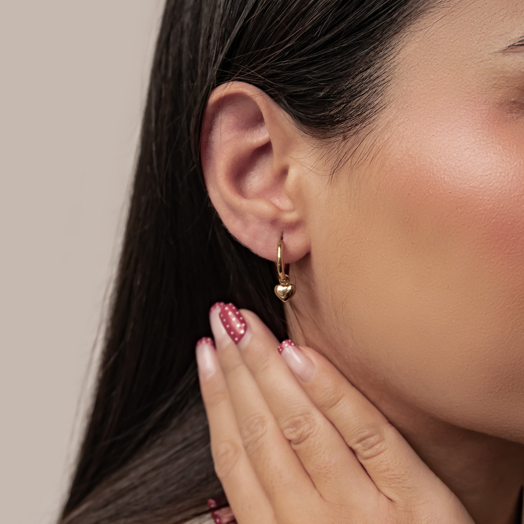 Chunky Heart Charm Hoop Earrings Waterproof