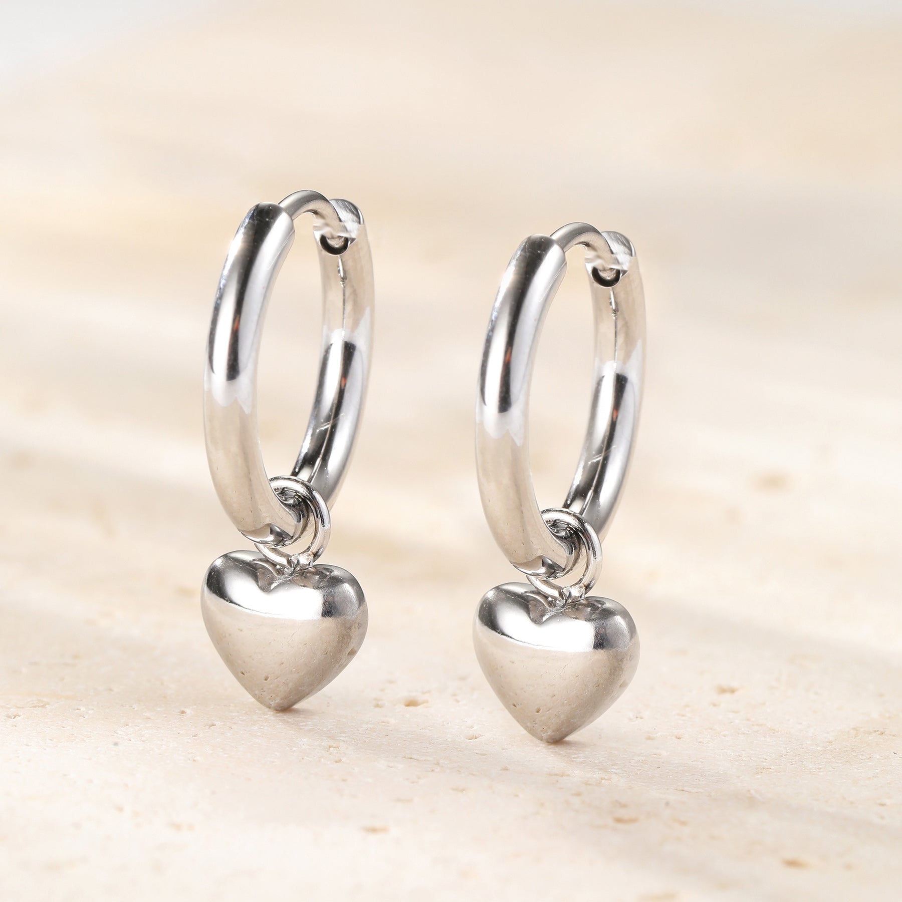 Chunky Heart Charm Hoop Earrings Waterproof