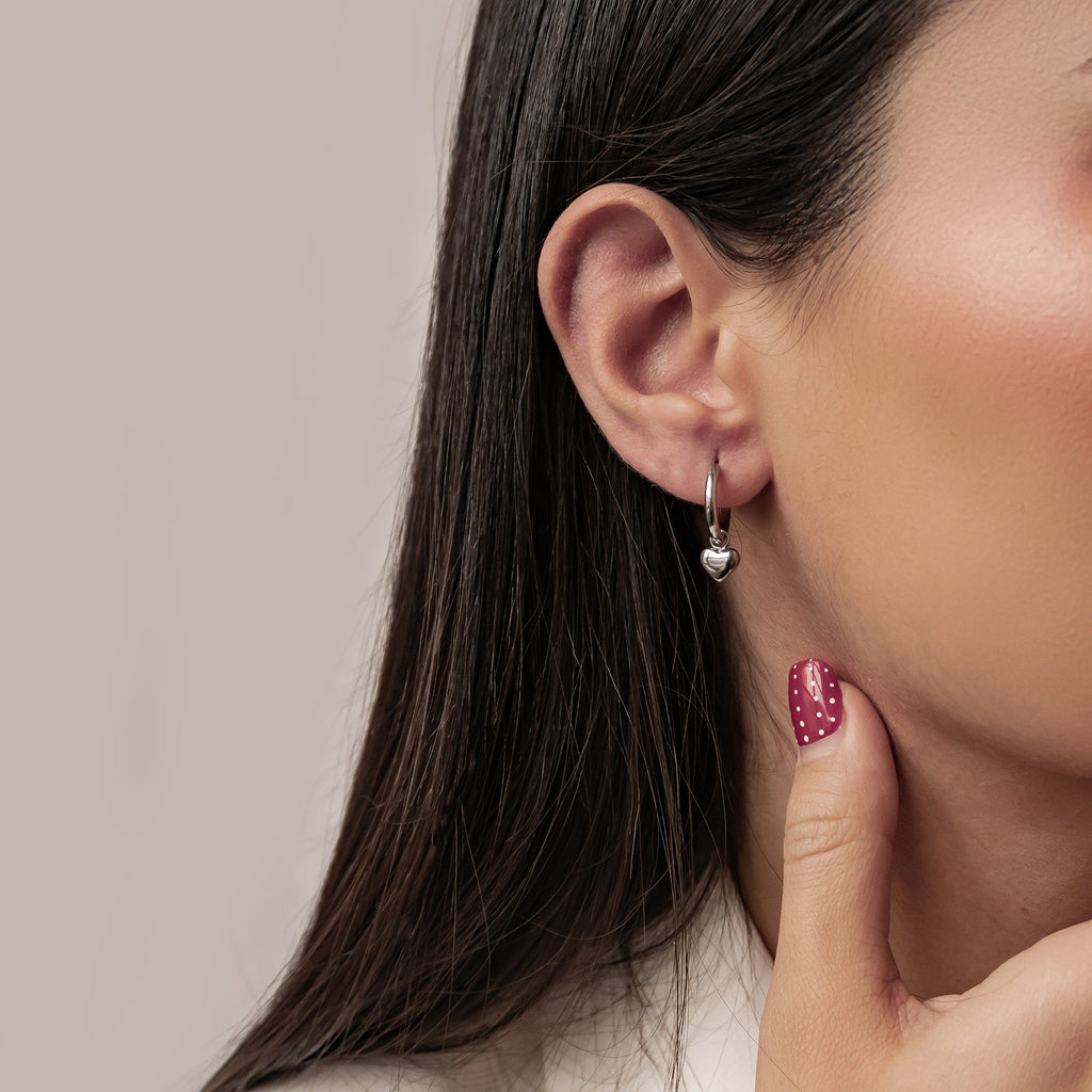 Chunky Heart Charm Hoop Earrings Waterproof