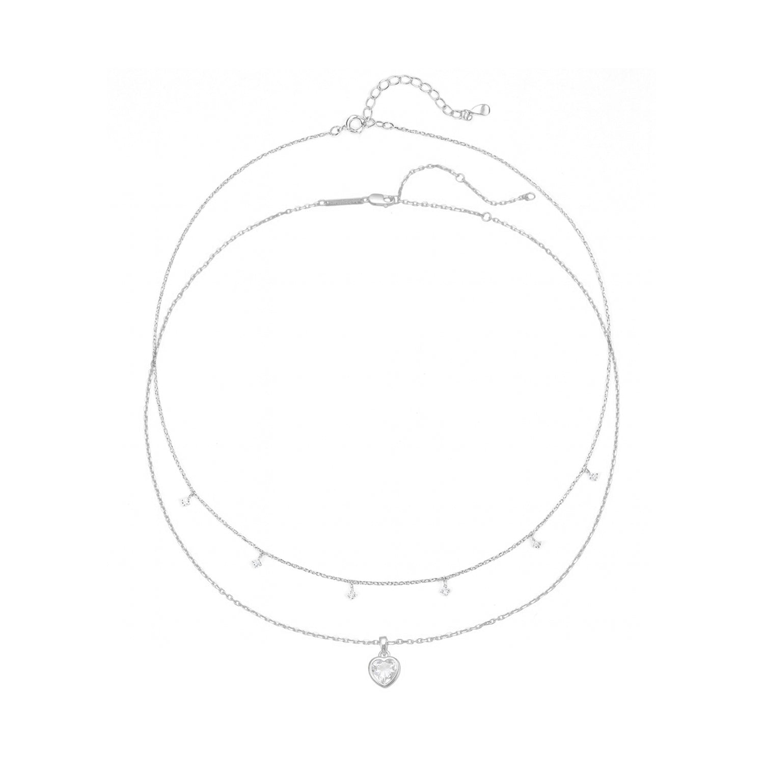 Crystal Heart Necklace Set Sterling Silver