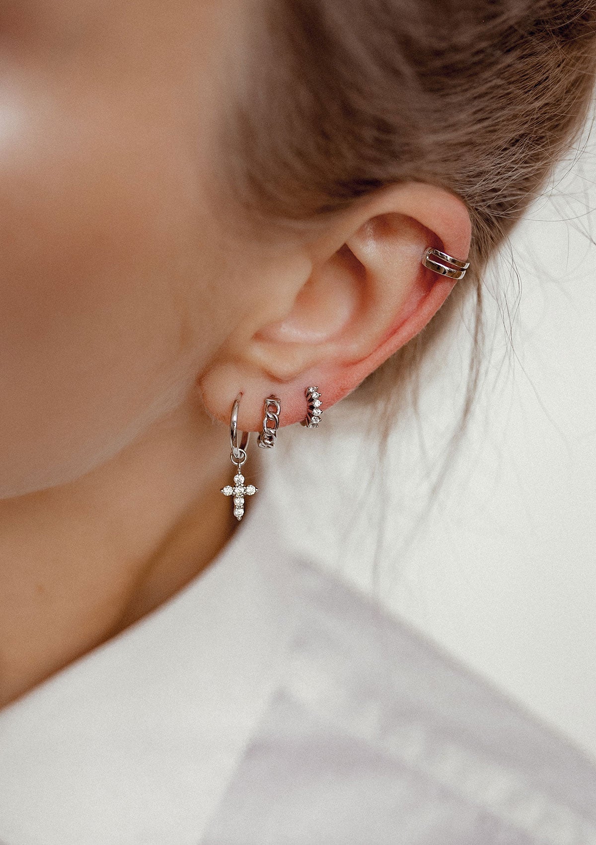 Cross Charm Hoop Earrings Sterling Silver