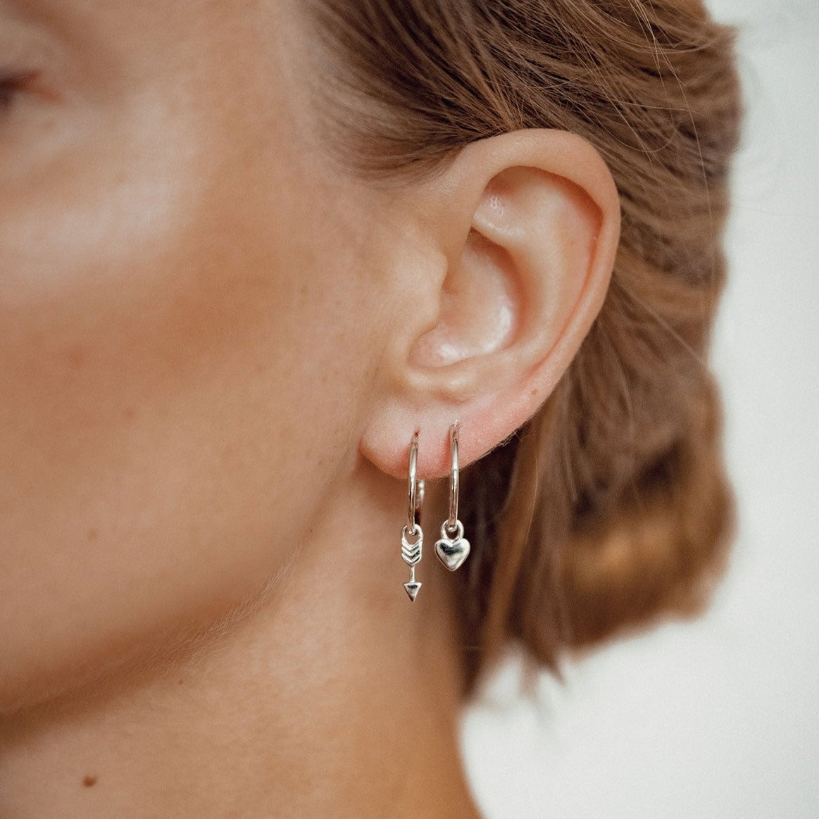 Heart and Arrow Charm Hoop Earrings Sterling Silver