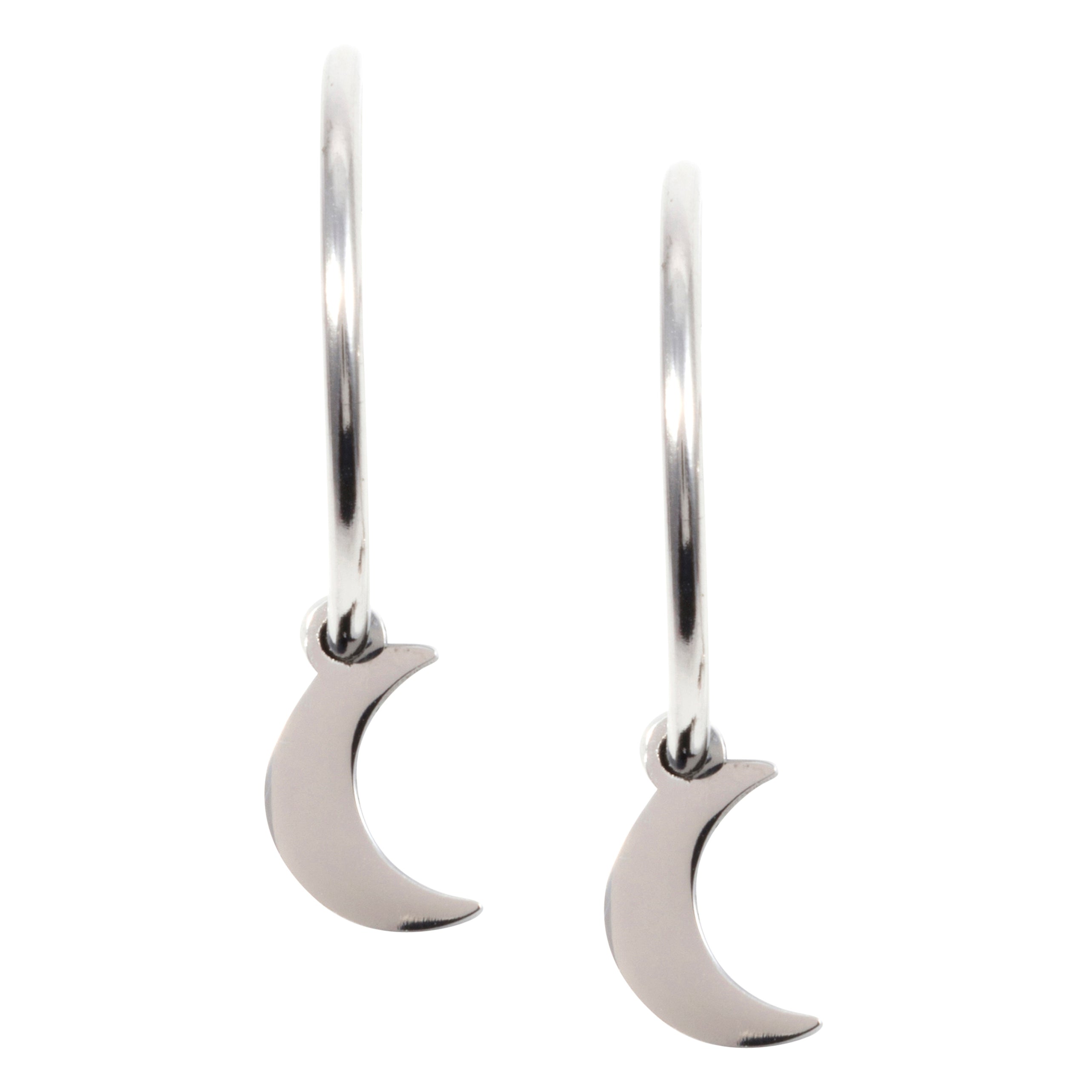 Moon Hoop Earrings Silver
