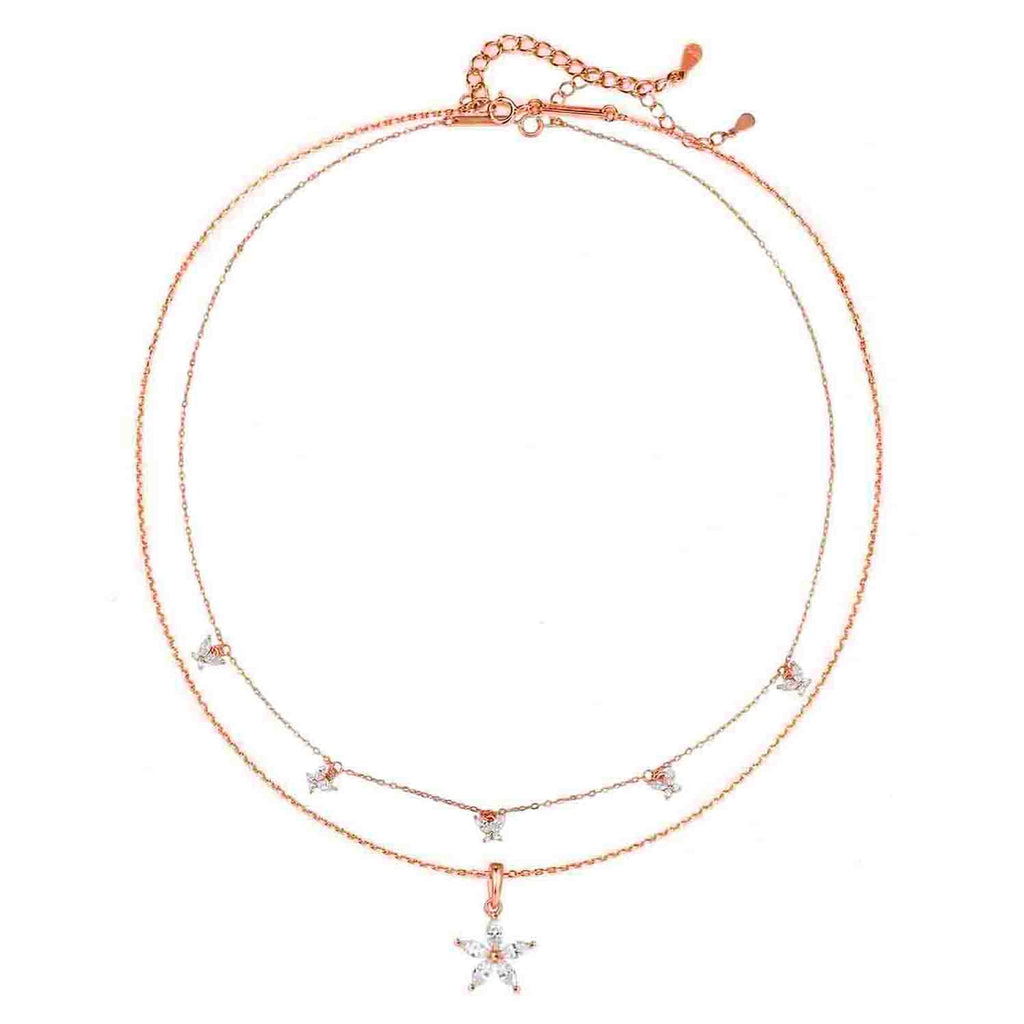 Daisy and Butterfly Necklaces Set Sterling Silver Gold