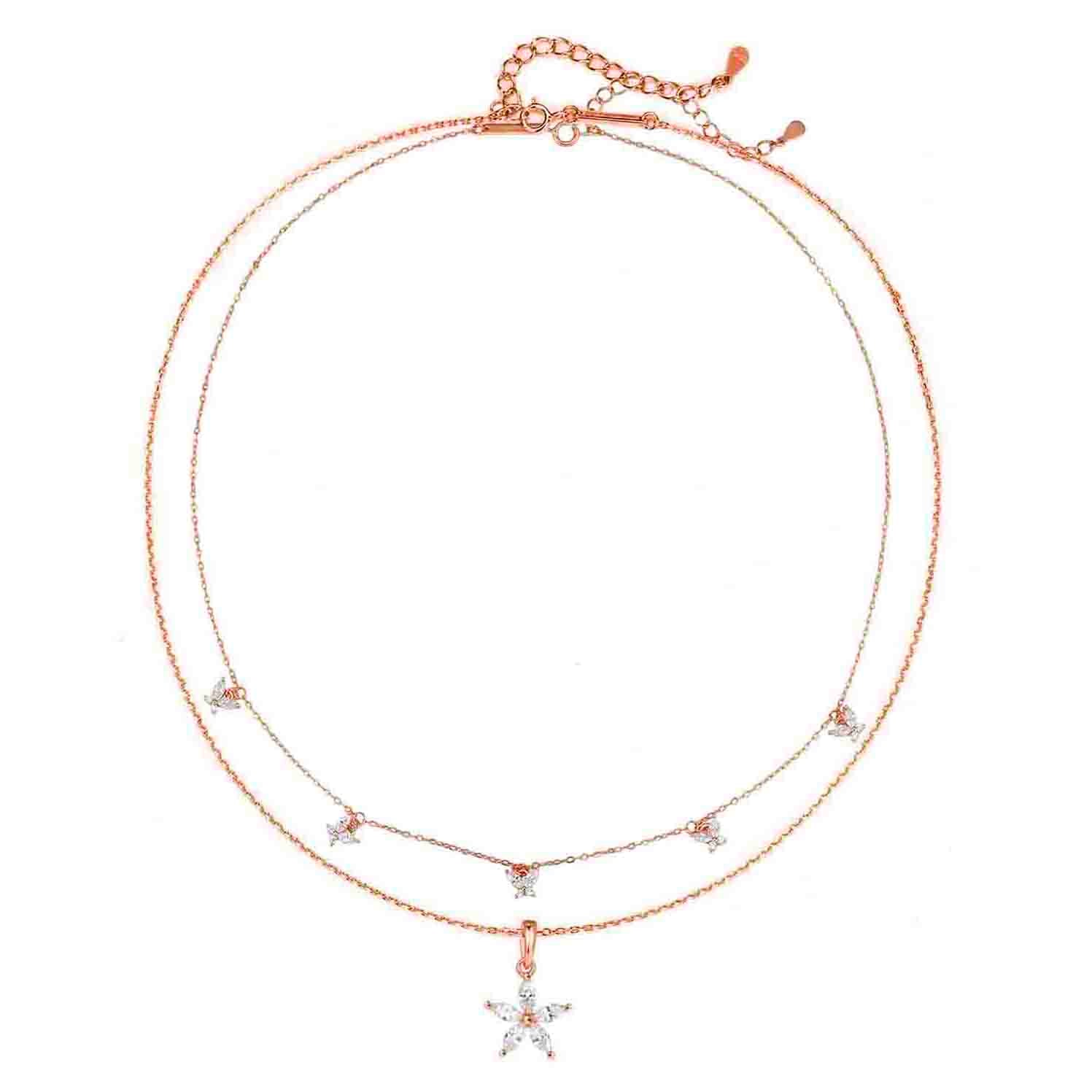 Daisy and Butterfly Necklaces Set Sterling Silver Gold