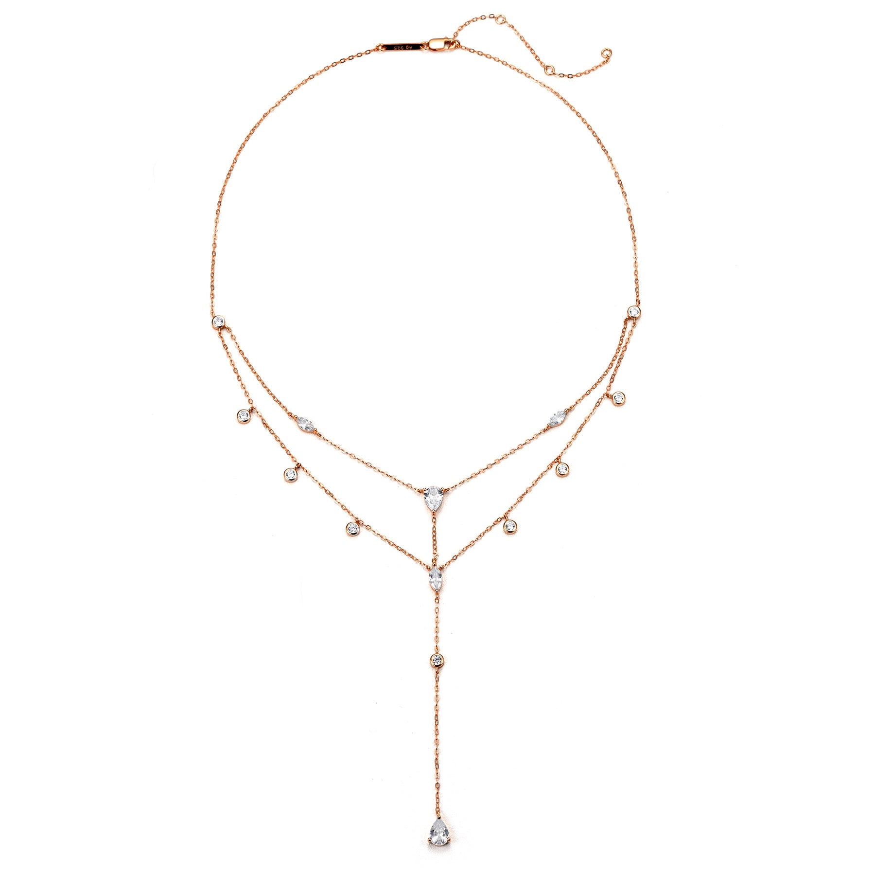 Dazzle Double Chain Y Necklace Sterling Silver