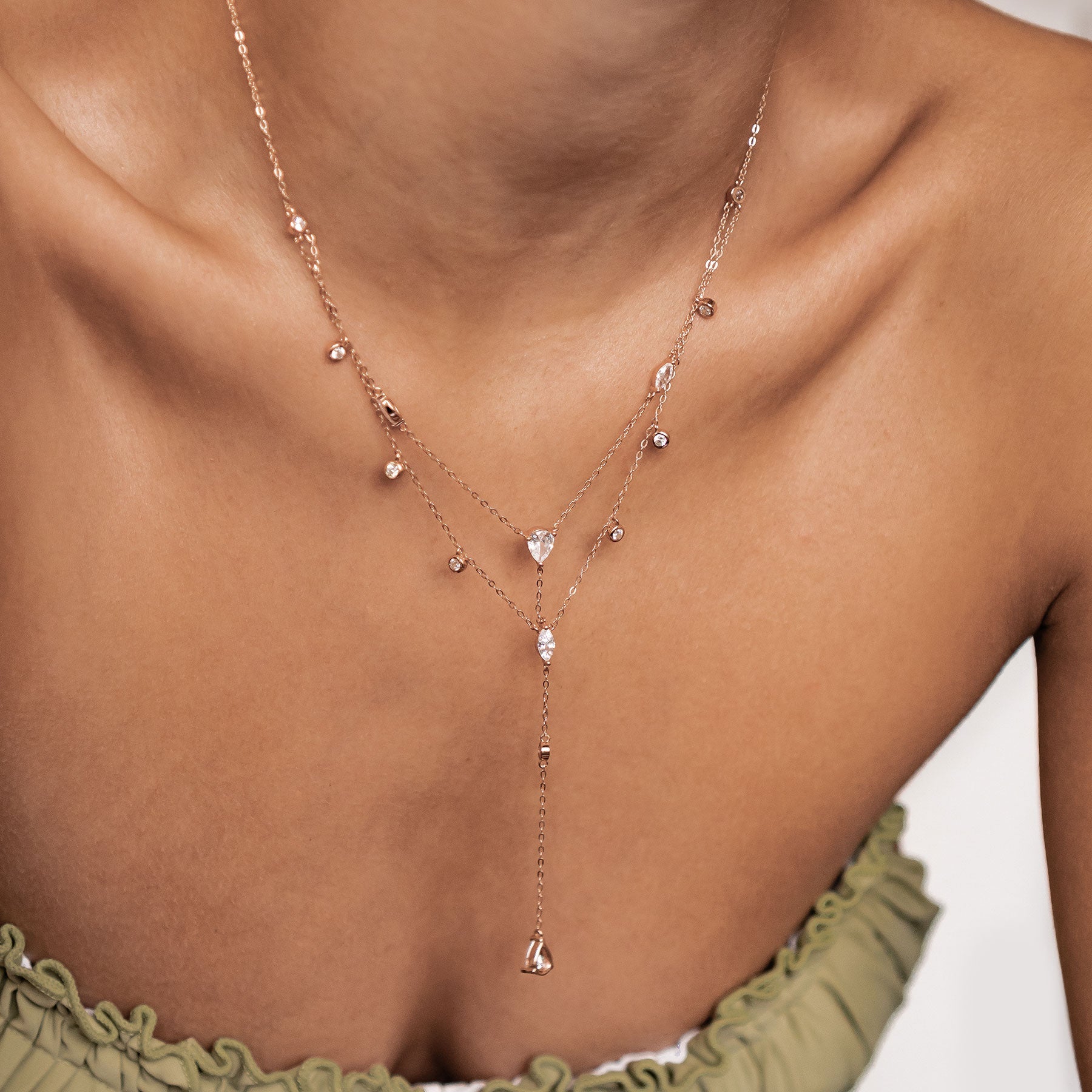 Dazzle Double Chain Y Necklace Sterling Silver