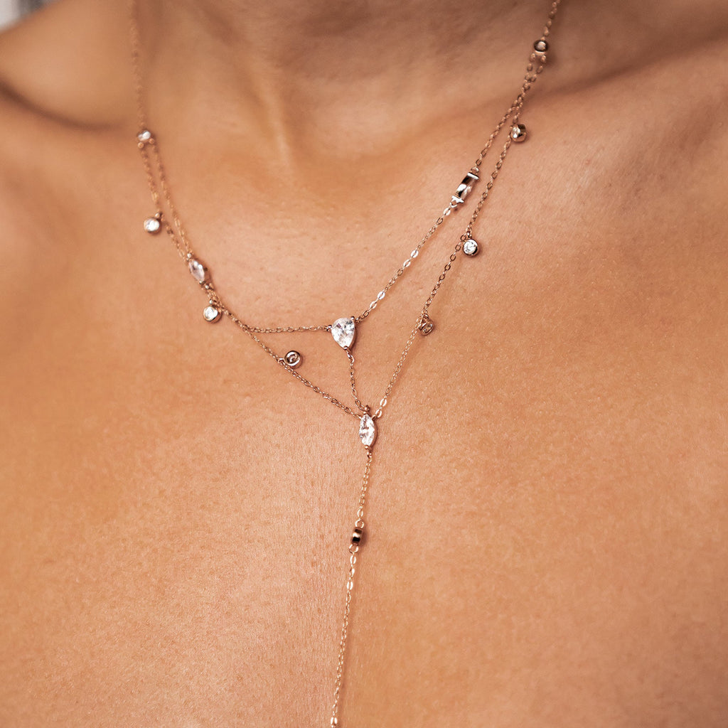 Dazzle Double Chain Y Necklace Sterling Silver