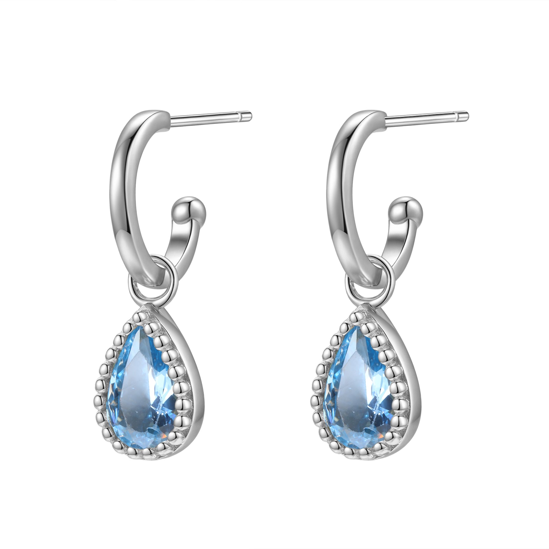 December Blue Topaz Birthstone Hoop Earrings Sterling Silver