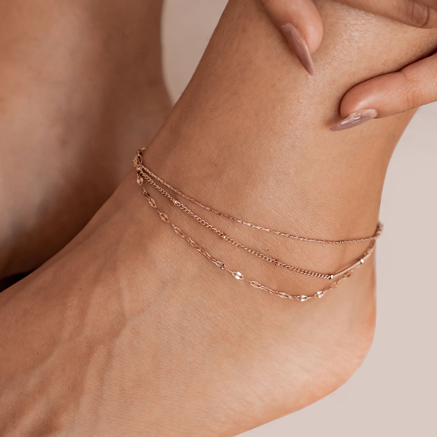 Delicate Trio Chain Anklet – Waterproof