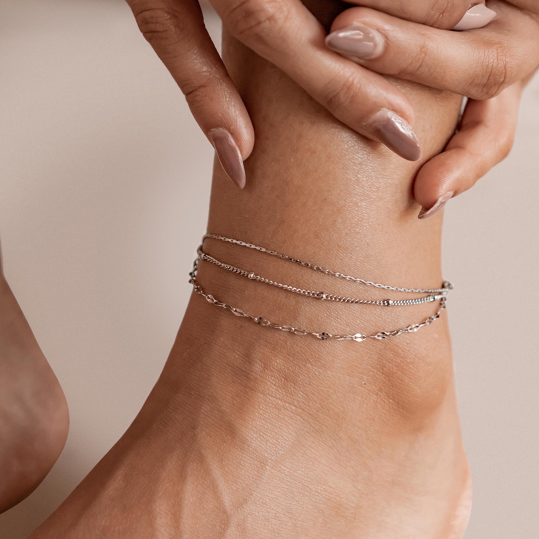 Delicate Trio Chain Anklet – Waterproof