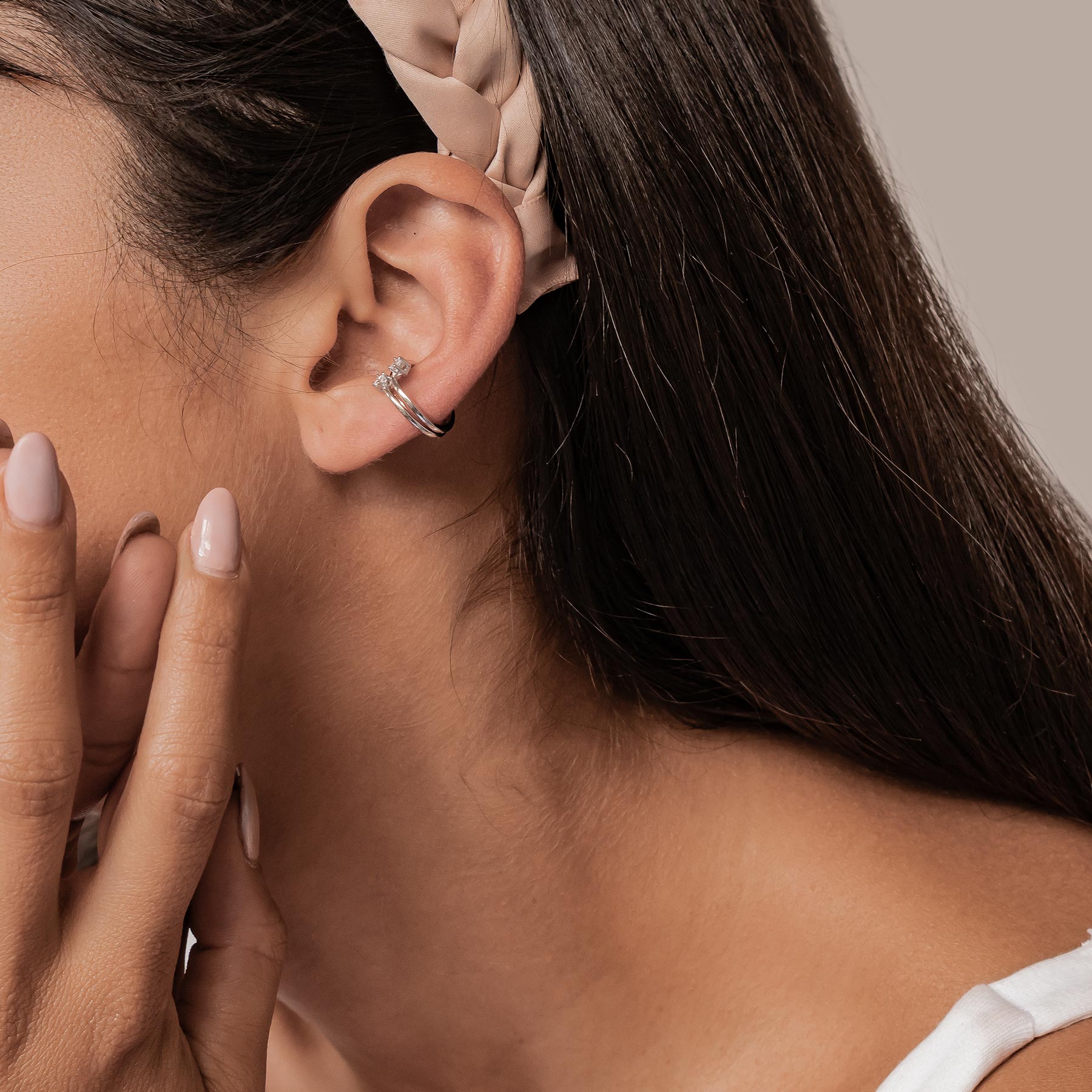 Double Sparkle Band Ear Cuff Sterling Silver