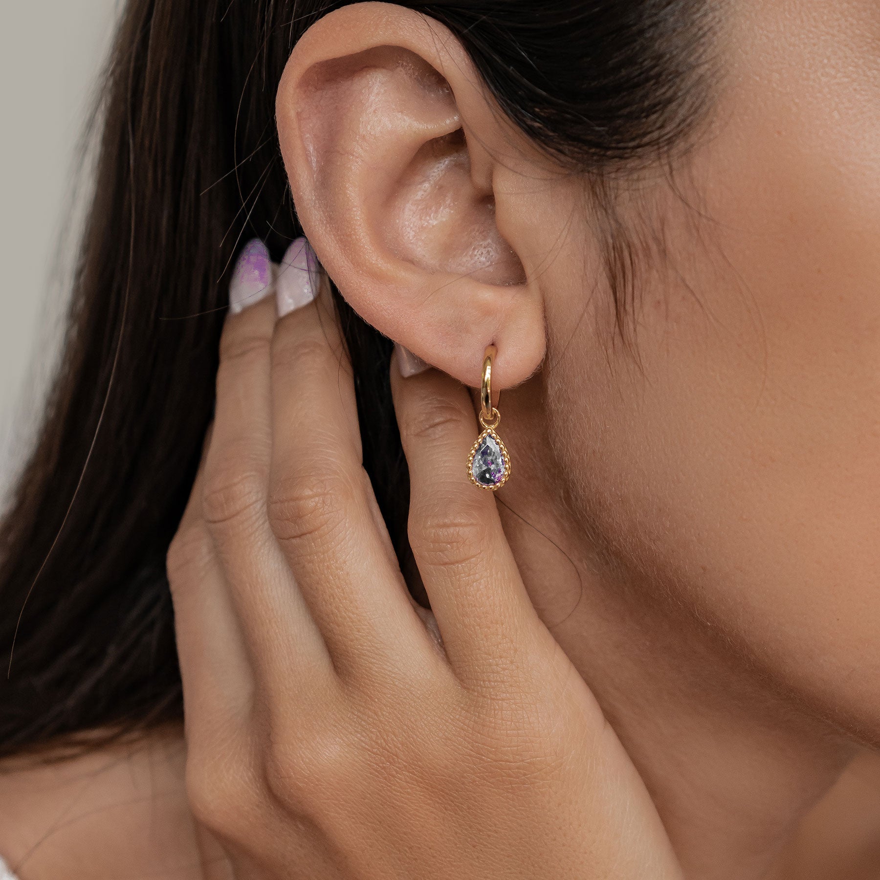 February Amethyst Birthstone Hoop Earrings Sterling Silver