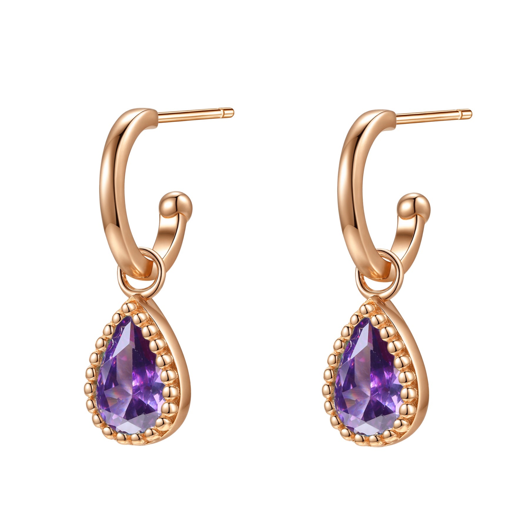 February Amethyst Birthstone Hoop Earrings Sterling Silver