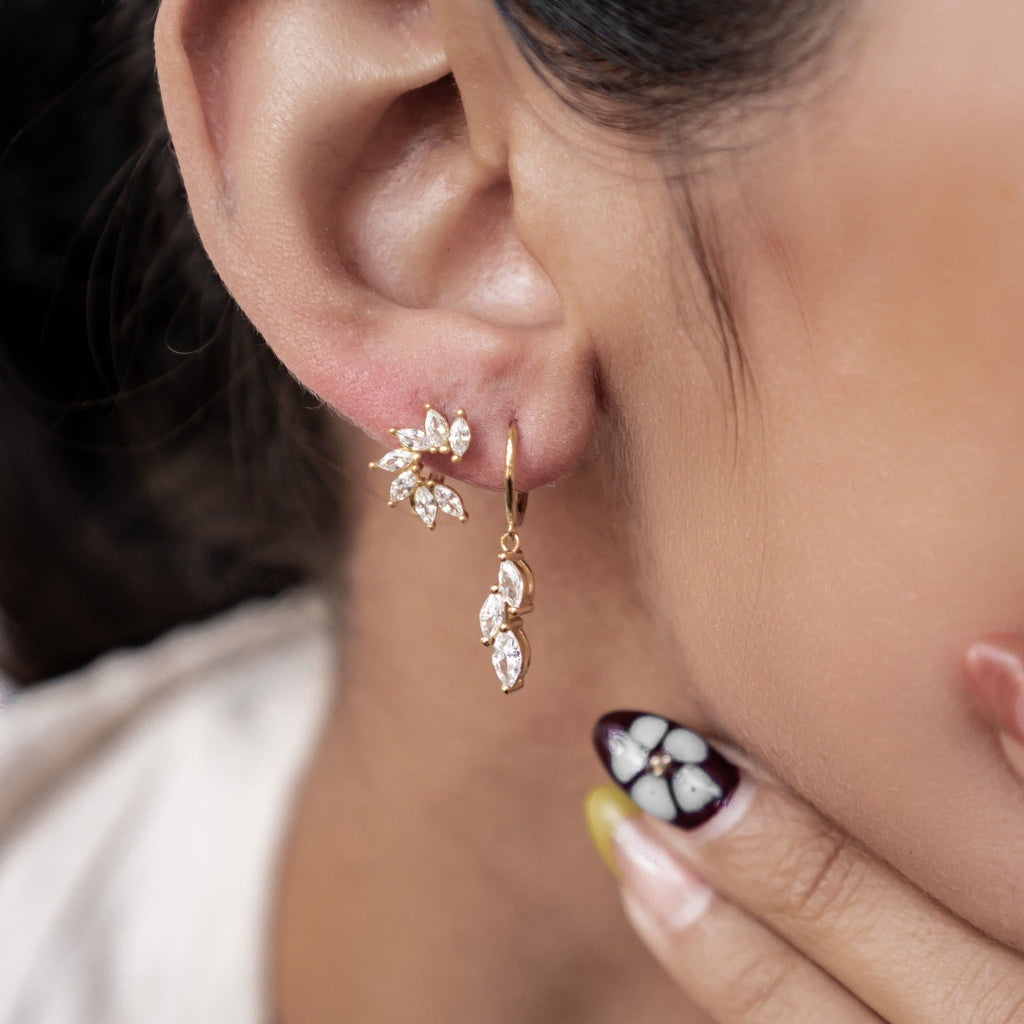 Gemstone Petal Huggie Earrings Sterling Silver