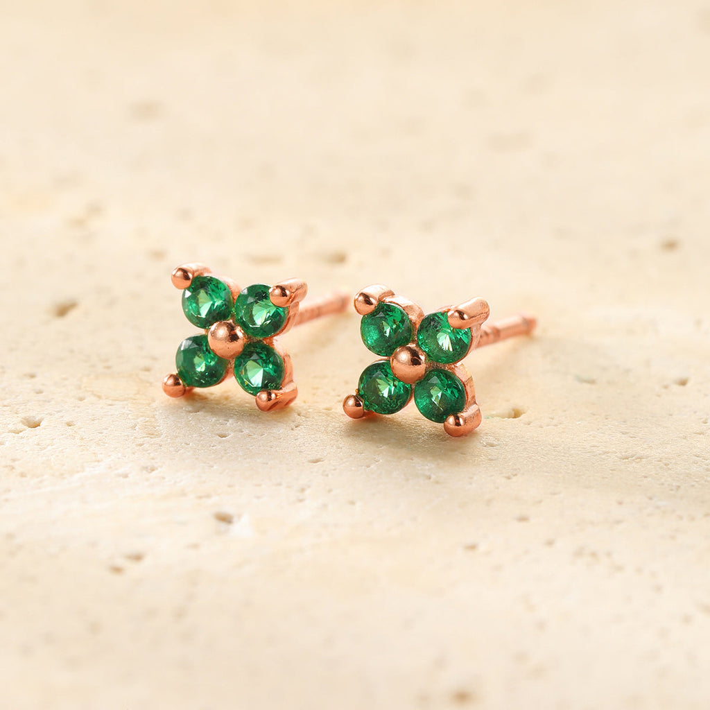 Green Daisy Stud Earrings Sterling Silver