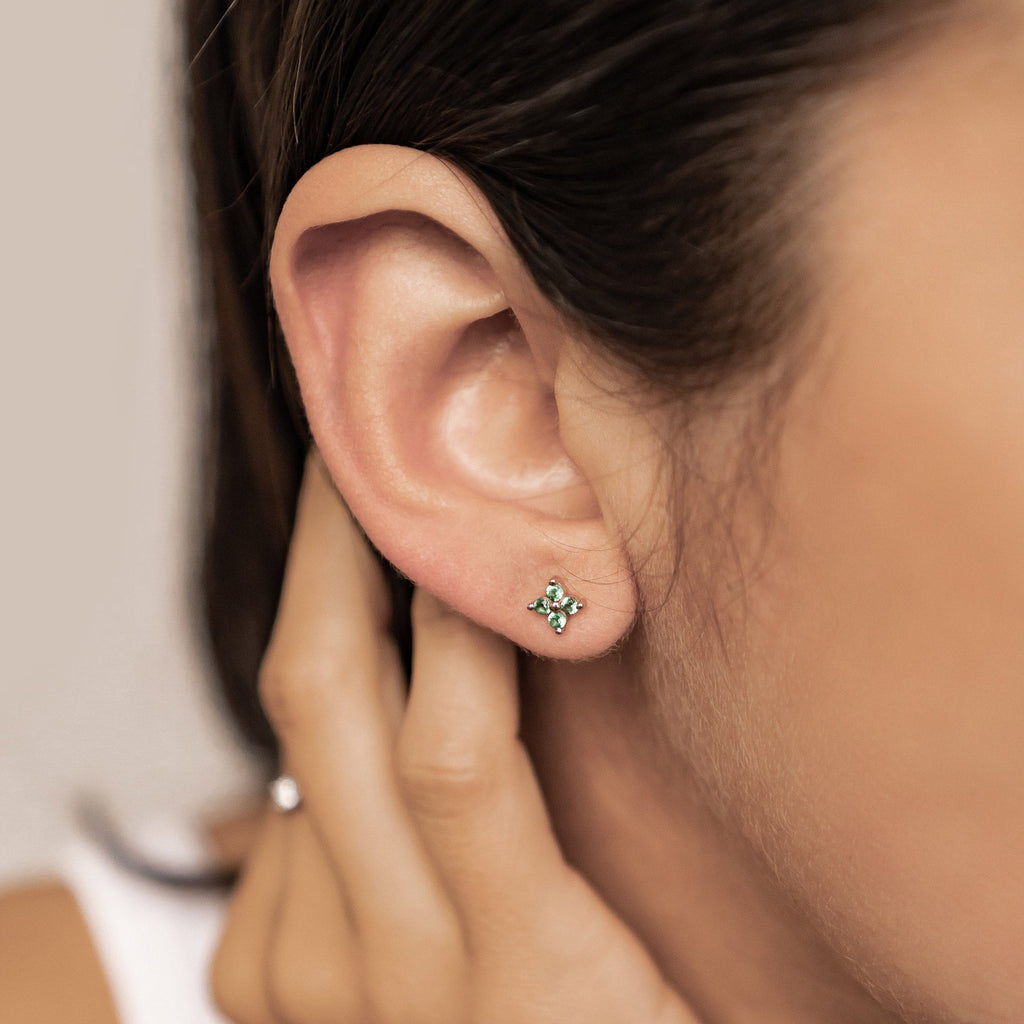 Green Daisy Stud Earrings Sterling Silver