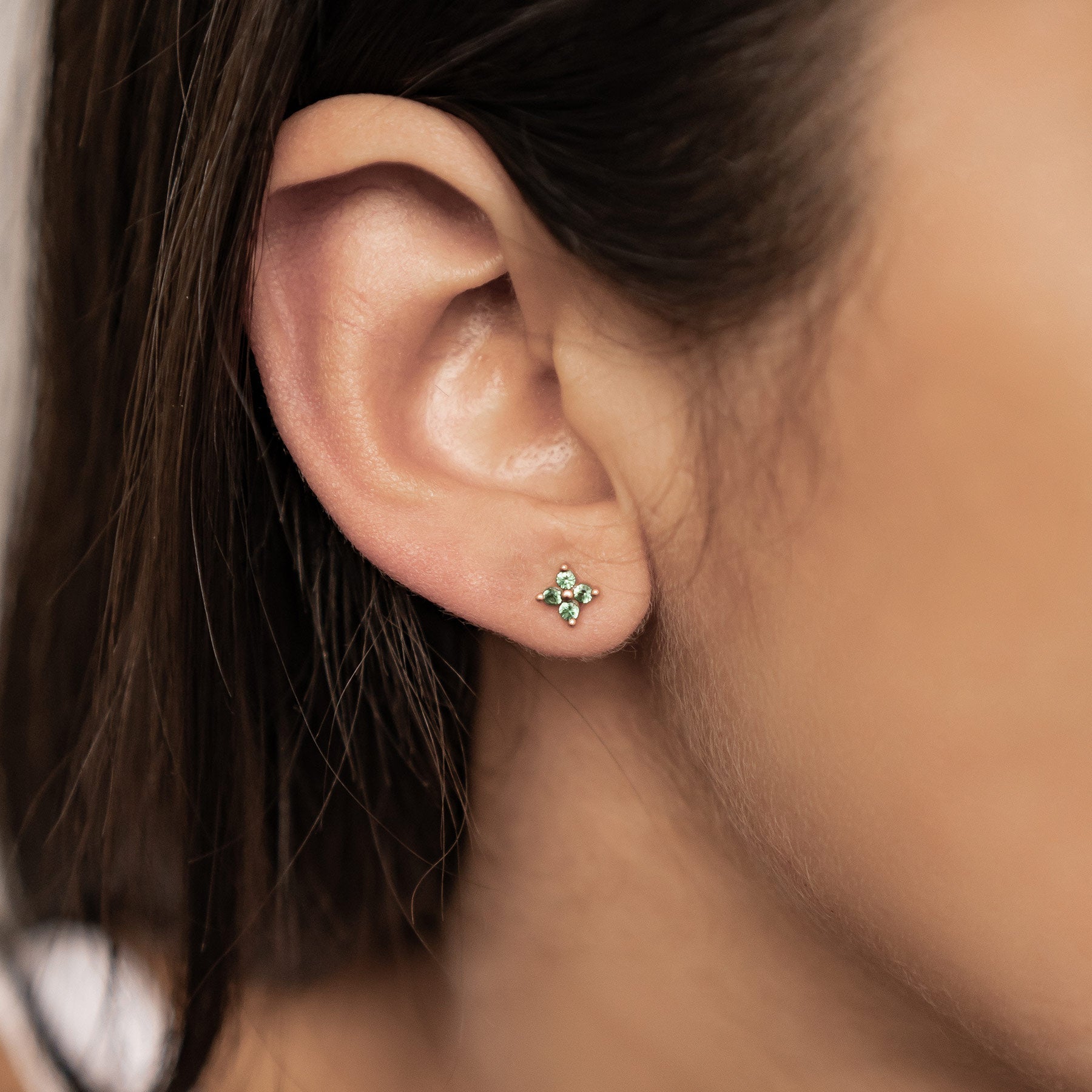 Green Daisy Stud Earrings Sterling Silver