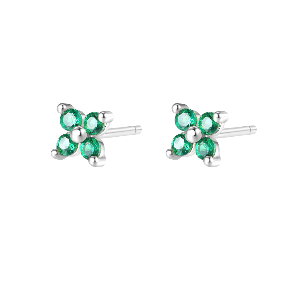 Green Daisy Stud Earrings Sterling Silver