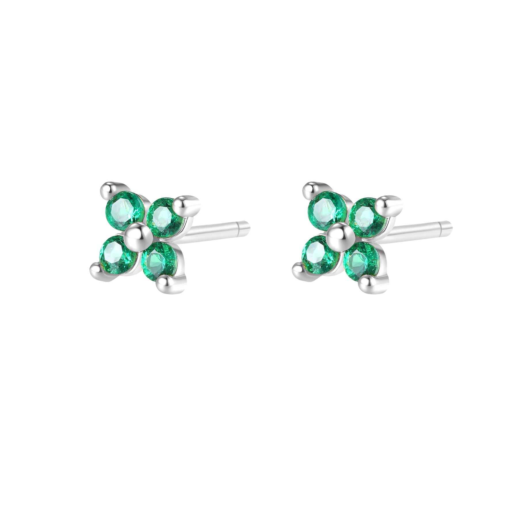 Green Daisy Stud Earrings Sterling Silver