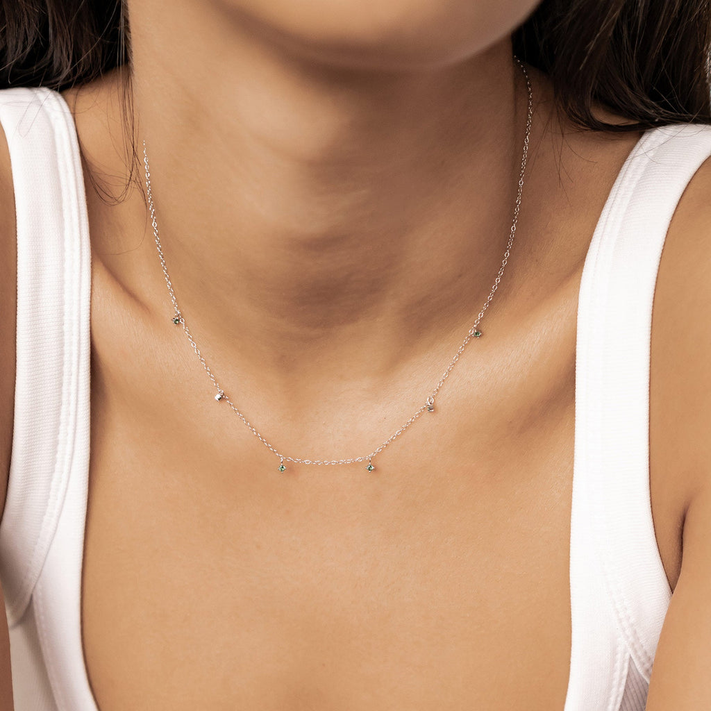 Green Gemstone Charm Necklace Sterling Silver