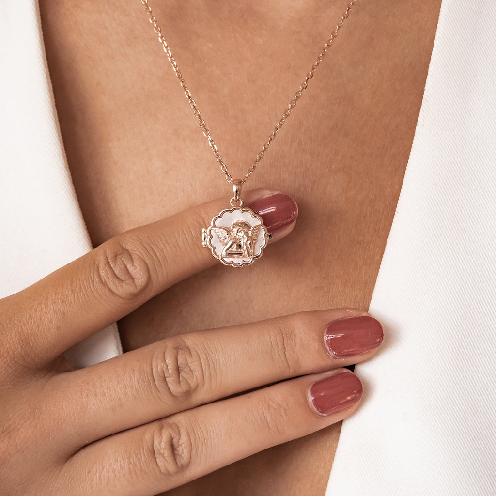 Guardian Angel Locket Necklace Sterling Silver