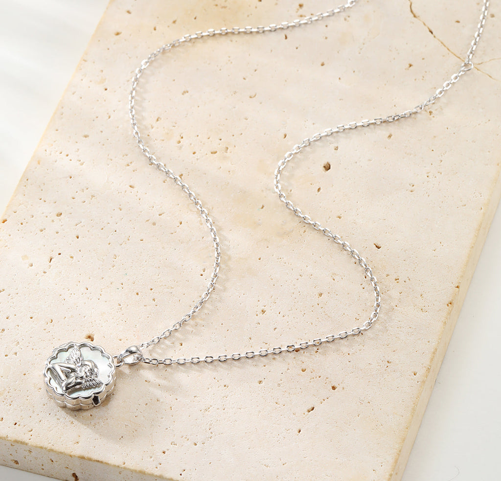 Guardian Angel Locket Necklace Sterling Silver