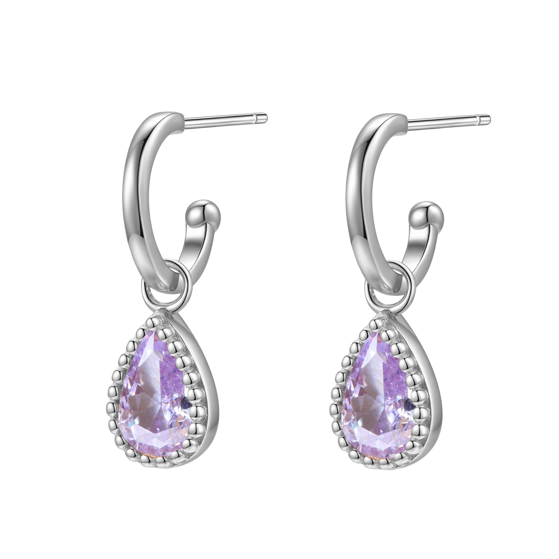 June Alexandrite Birthstone Hoop Earrings Sterling Silver