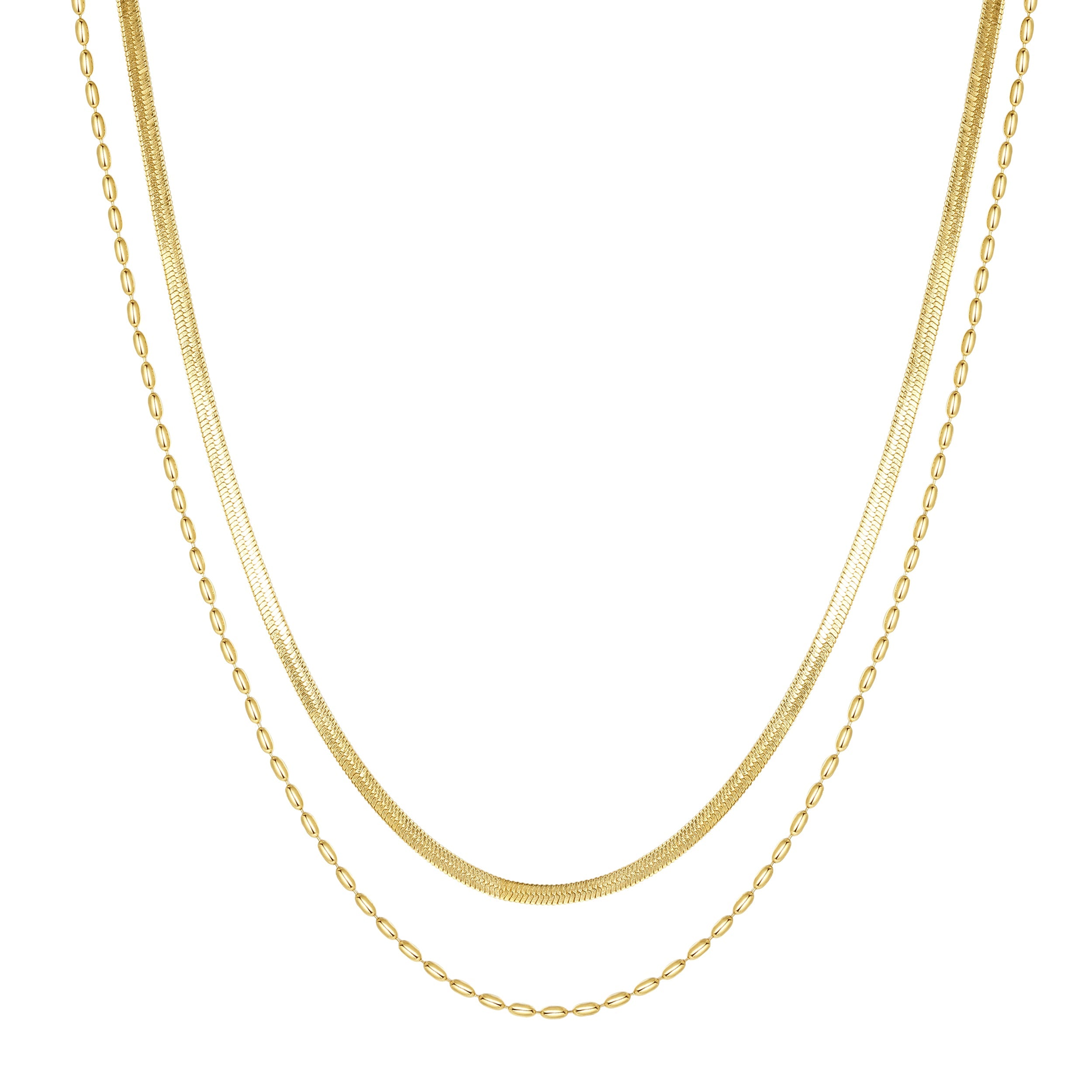 Layered Oval & Snake Chain Necklace Waterproof