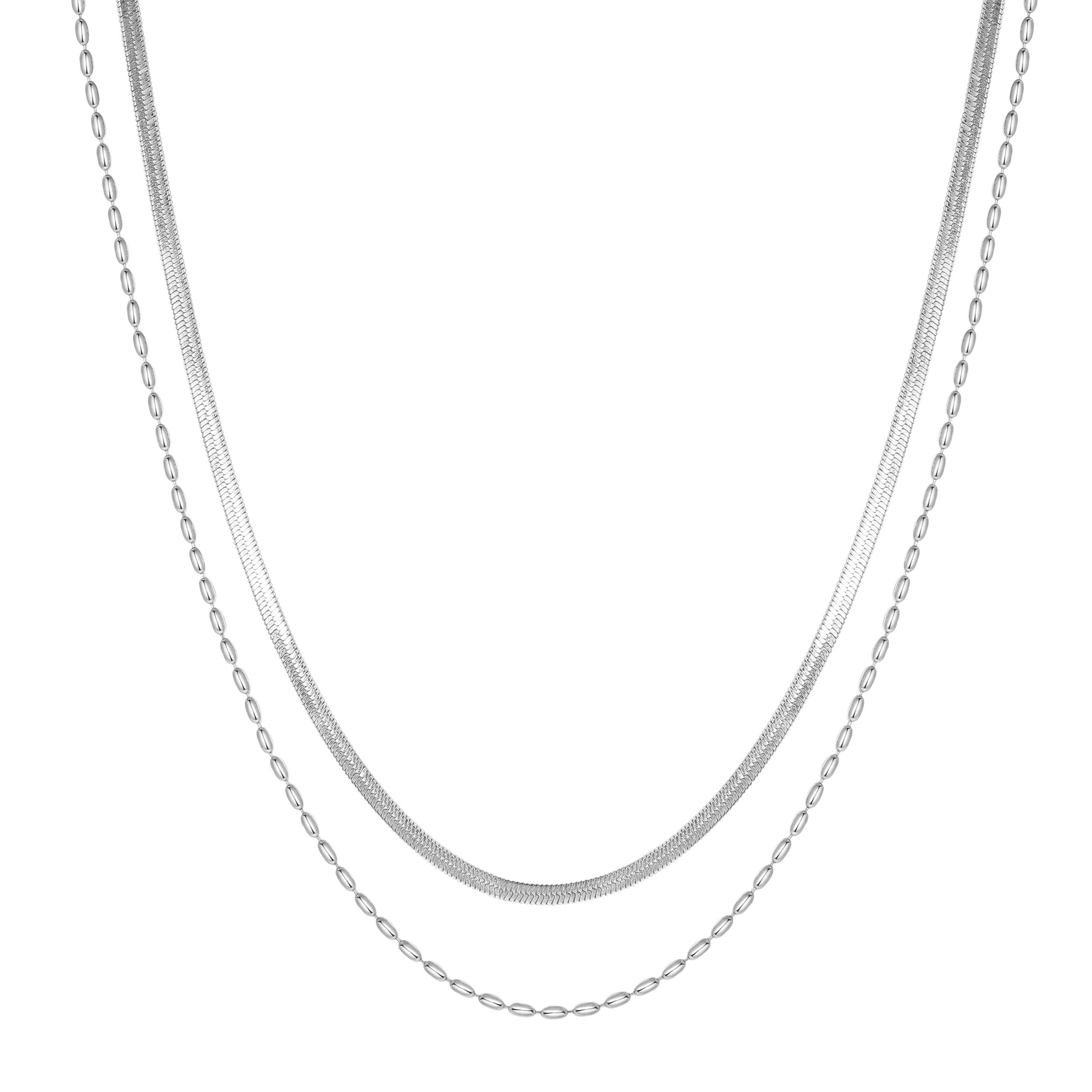Layered Oval & Snake Chain Necklace Waterproof