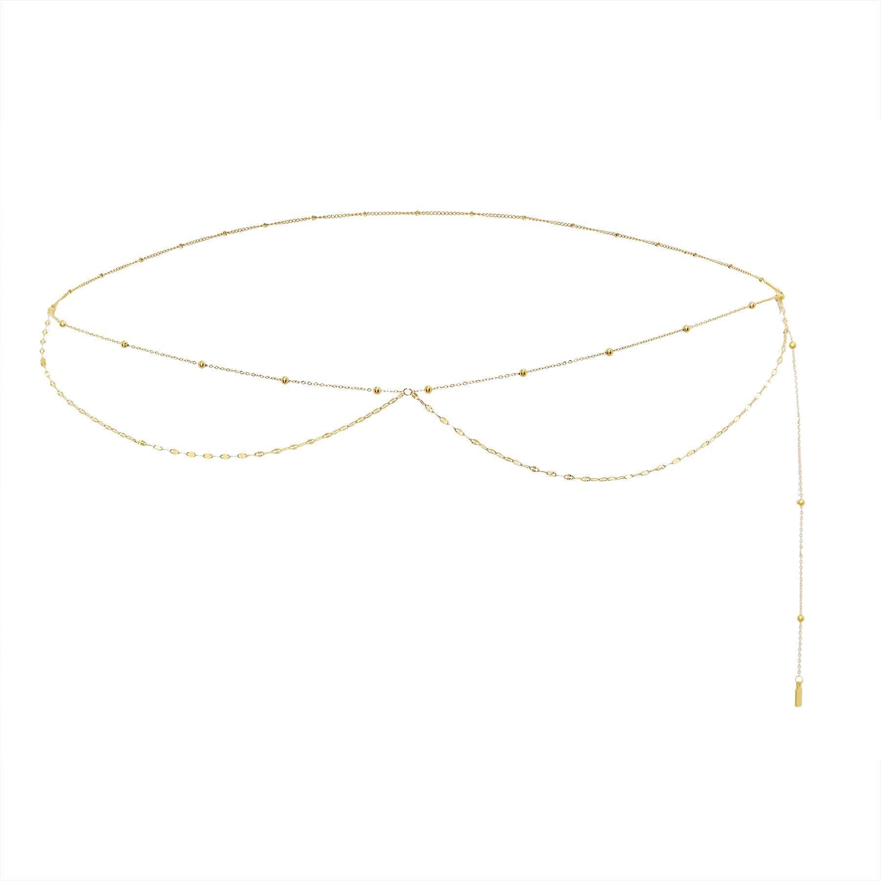 Layered Satellite and Rolo Belly Chain Waterproof