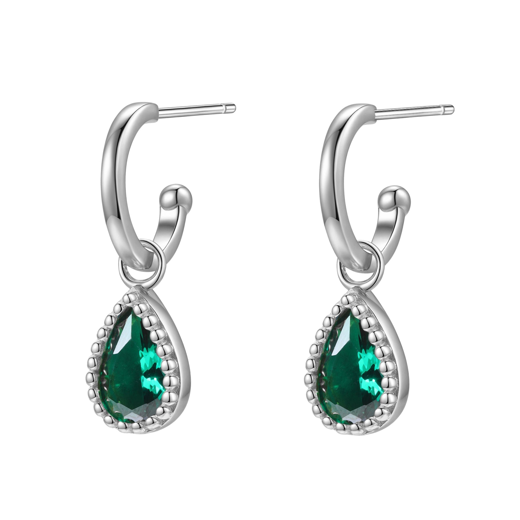 May Emerald Birthstone Hoop Earrings Sterling Silver