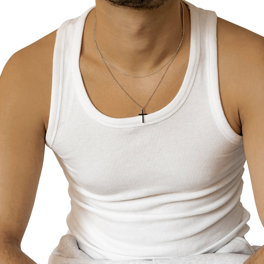 Men Layered Cross Necklace Waterproof