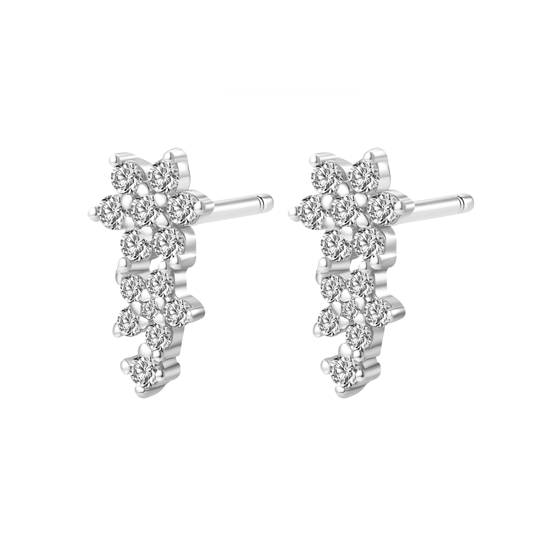 Mini Floral Climber Stud Earrings Sterling Silver
