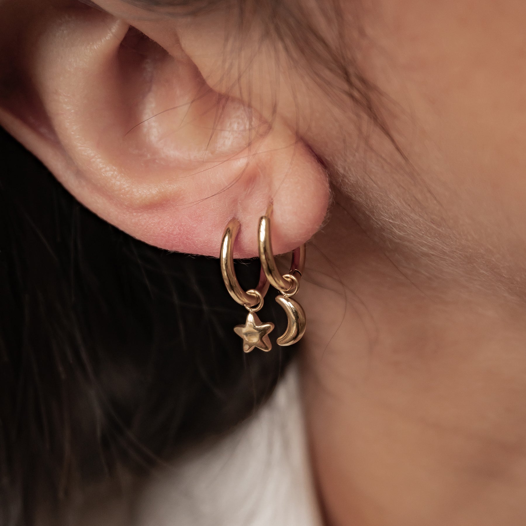 Moon and Star Hoop Earrings Waterproof