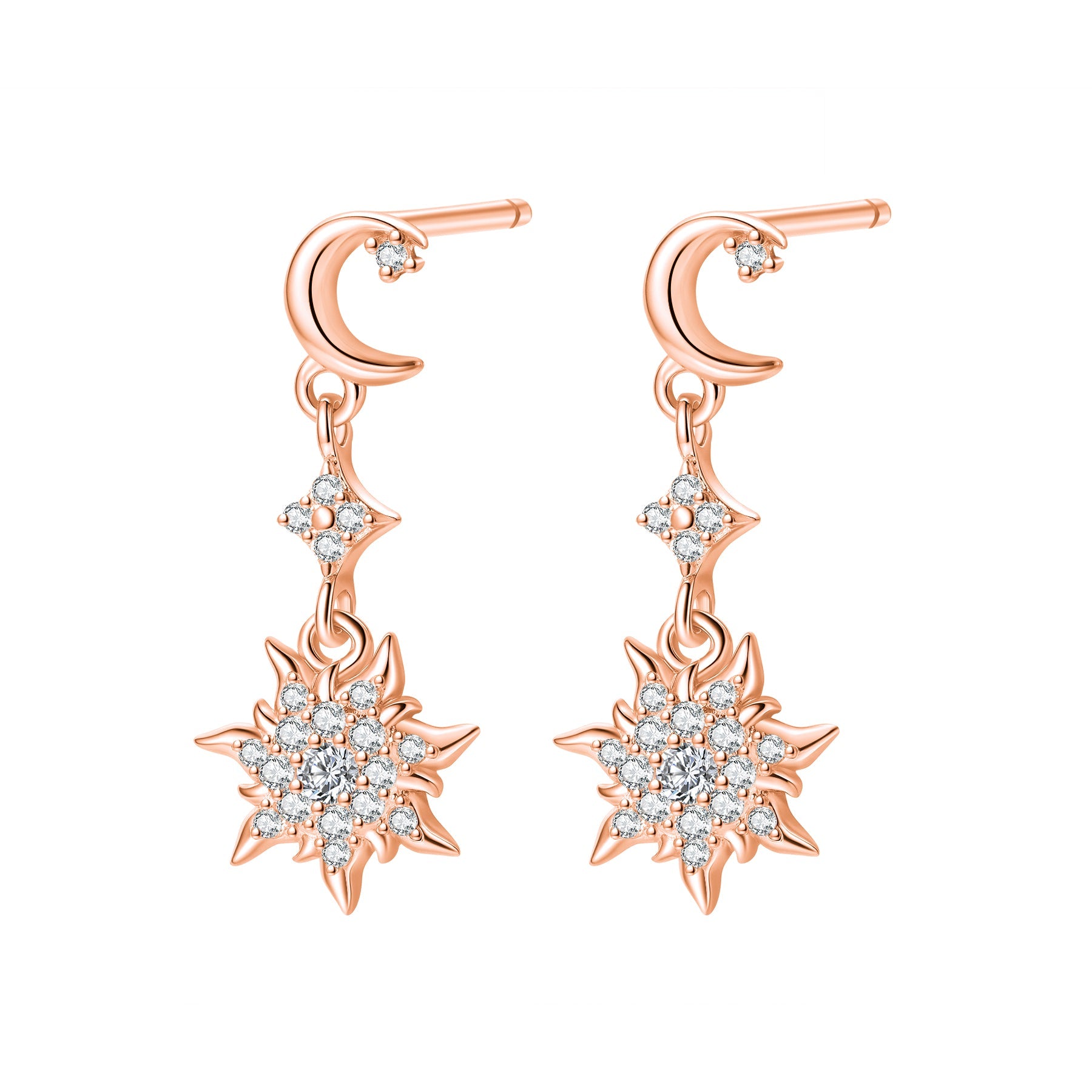 Moon & Sun Drop Earrings Sterling Silver