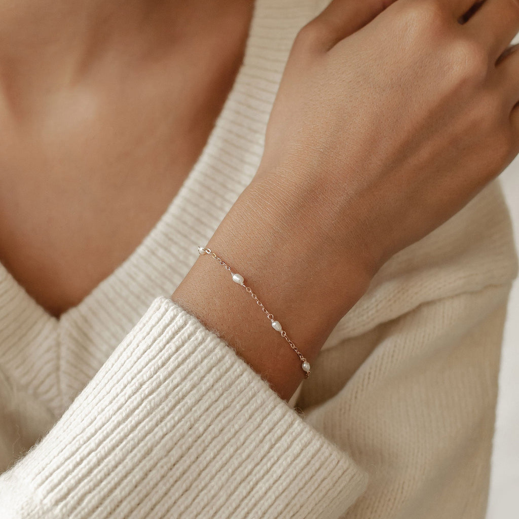 Pearl Chain Bracelet Sterling Silver Gold