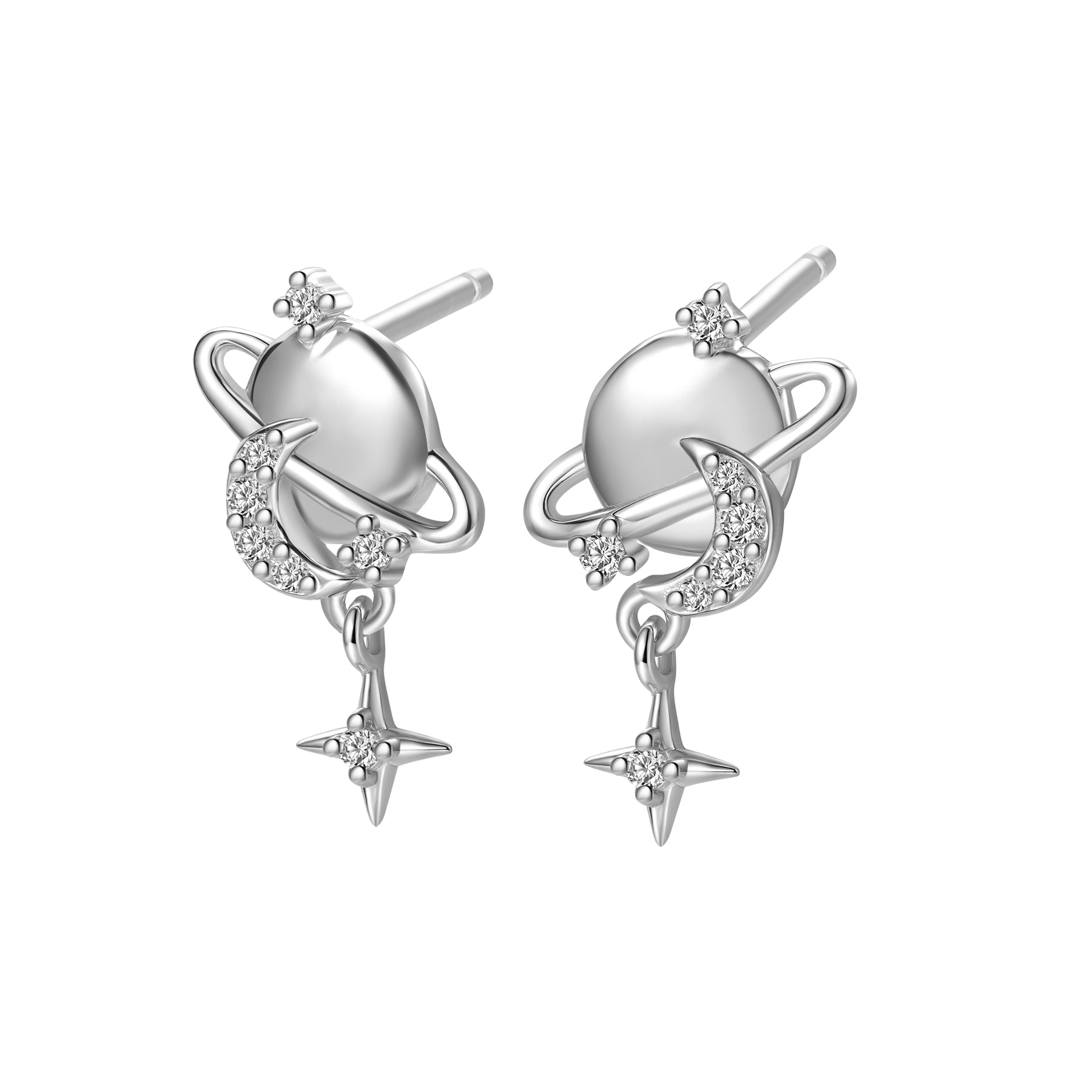 Planet Drop Stud Earrings Sterling Silver