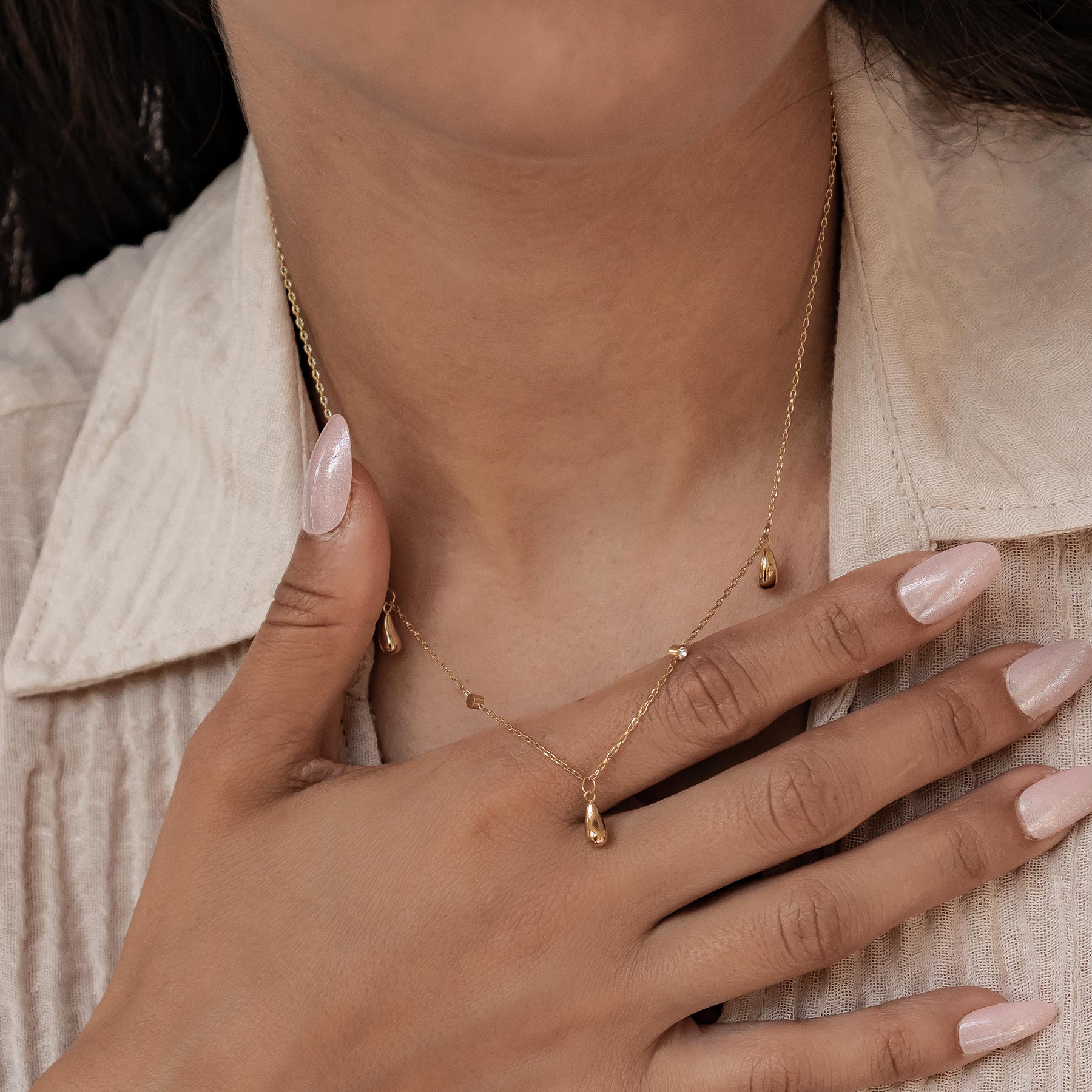 Raindrop & Sparkle Chain Necklace Waterproof